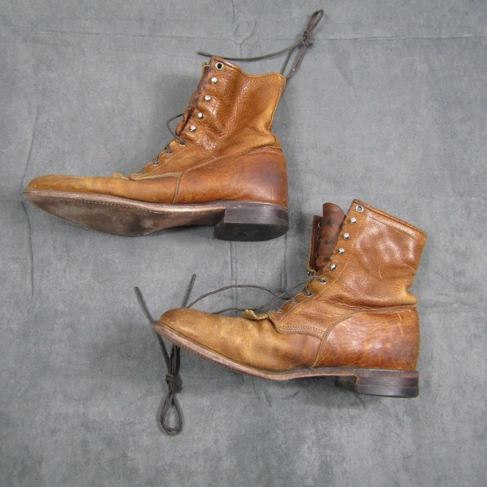 Justin Lace Up Boots Mens 10.5 D Brown Leather Kiltie Work Utility USA 420